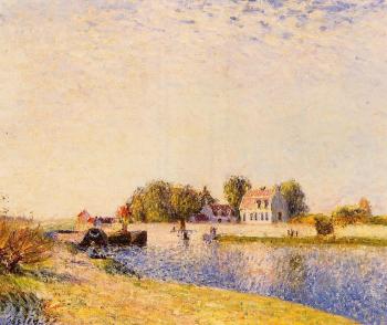 Alfred Sisley : The Dam on the Loing, Barges